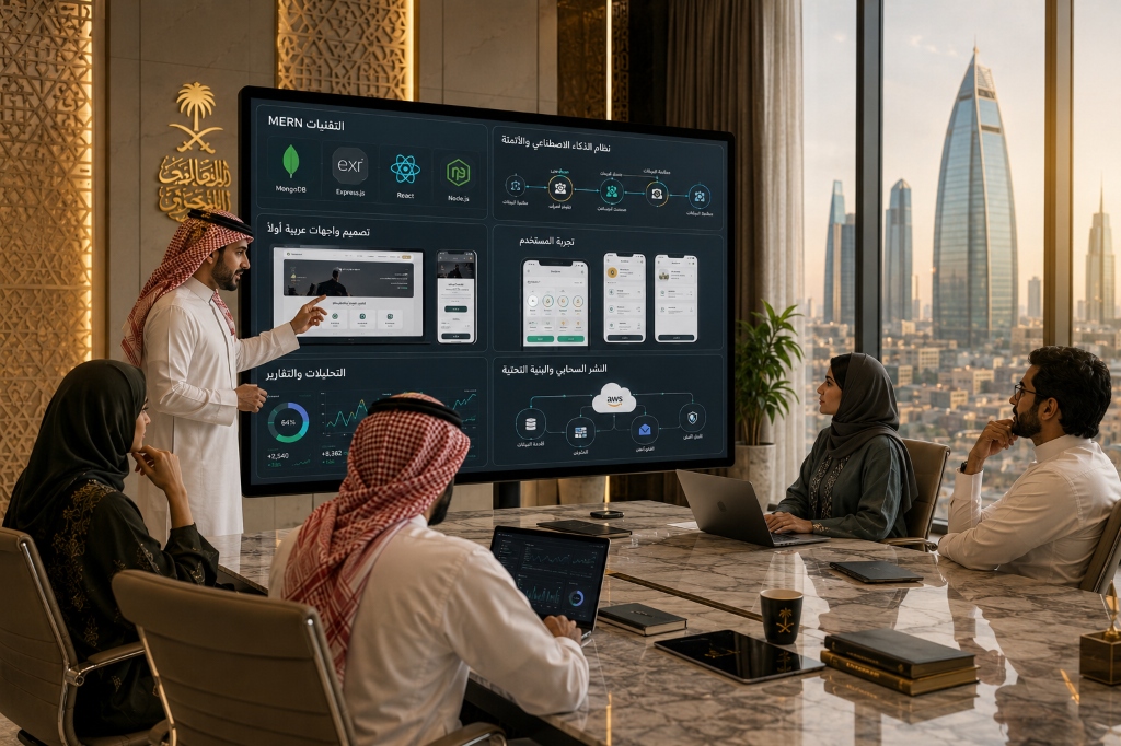 ArabFlowTech Software Team presenting architecture and Arabic AI solutions