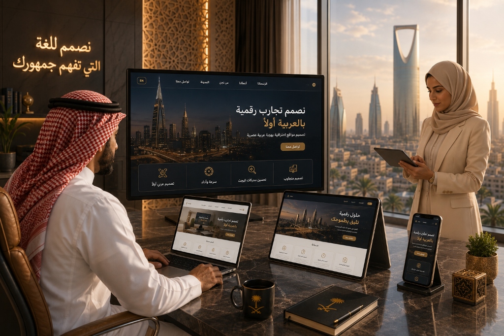 ArabFlowTech UI/UX designers crafting a native Arabic-first website experience
