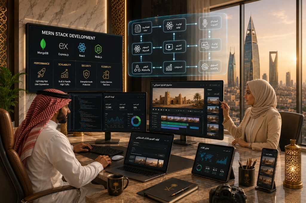 ArabFlowTech software engineering team presenting MERN stack architecture